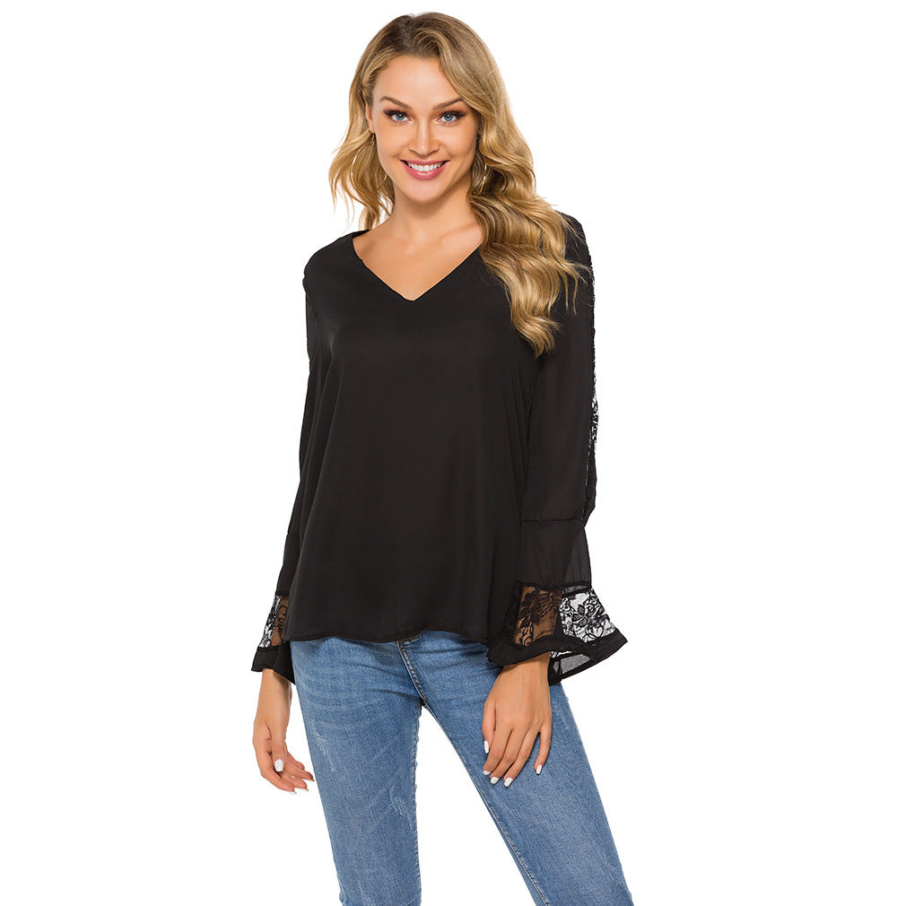 Blouse fluide à manches dentelle