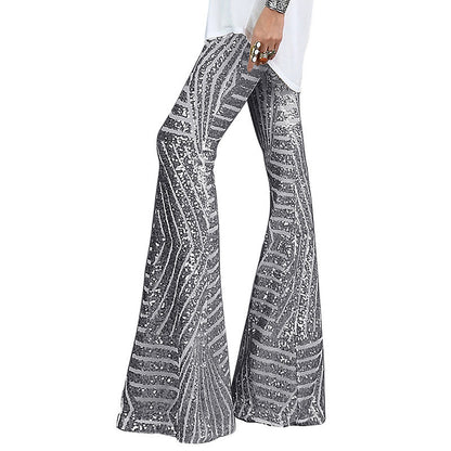 Pantalon large femme taille haute à sequins
