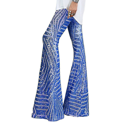 Pantalon large femme taille haute à sequins